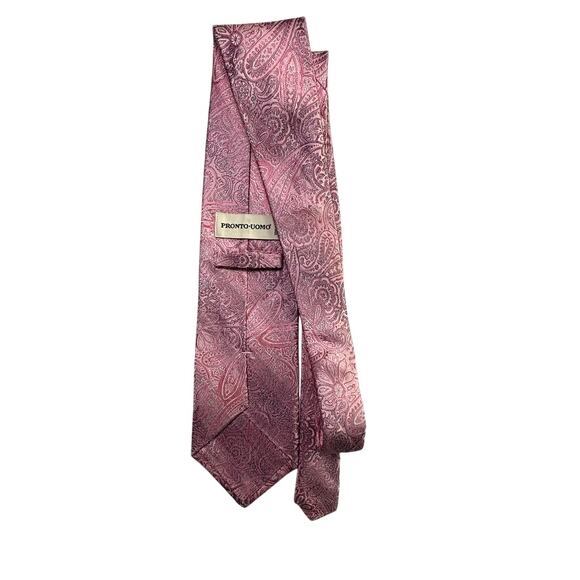 Pronto Uomo Pink Paisley Silk Tie Men’s Classic 100% Silk Neck Tie Formal Wear - Picture 6 of 6